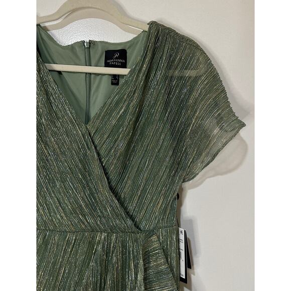 Adrianna Papell Metallic Crinkle Midi Dress Green Slate Size 4 NWT Dressy - Picture 7 of 16